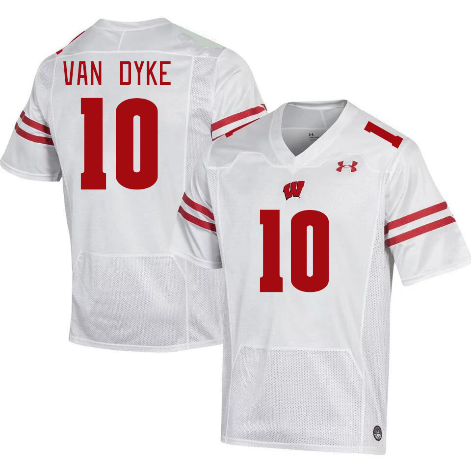 Men #10 Tyler Van Dyke Wisconsin Badgers College Football Jerseys Stitched-White